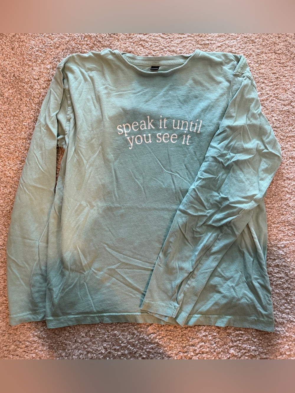 LONELY GHOST Mint Green Long Sleeve Tee with White Script